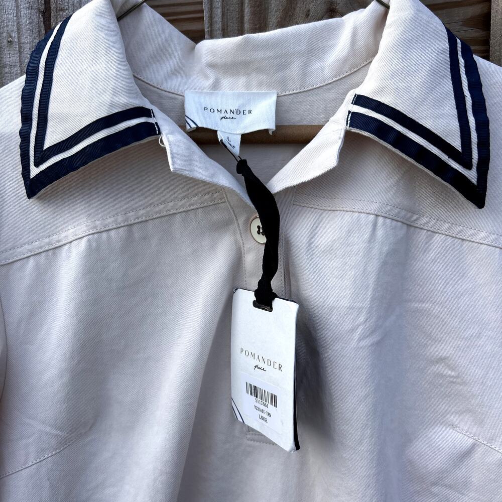 NWT Tuckernuck Pomander Place Hart Shirt Dress Mini Gardenia Tan Blue Large New - Picture 10 of 12